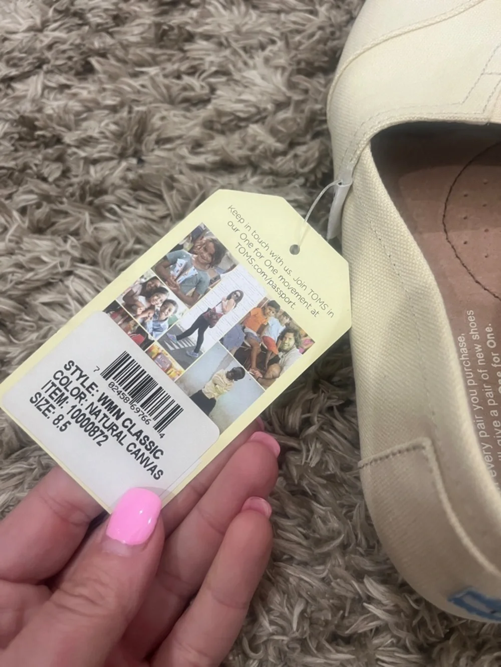 TOMS Cream Canvas Slip-On Flats with Multicolor Lining - Picture 6 of 6